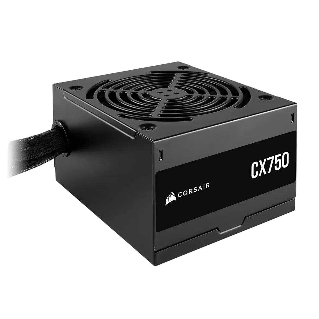 Corsair CX750 power supply unit on a white background