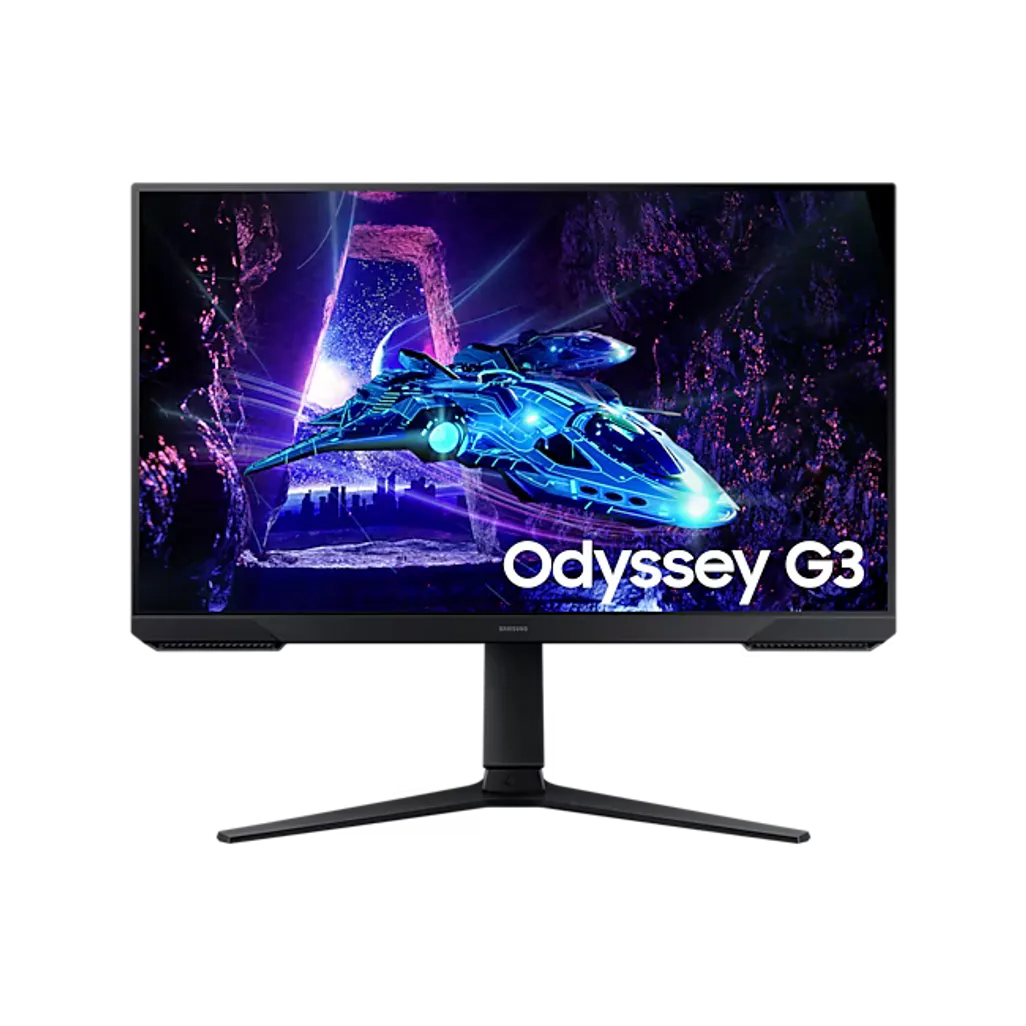 Samsung Odyssey G3 monitor with a futuristic spaceship design on the screen