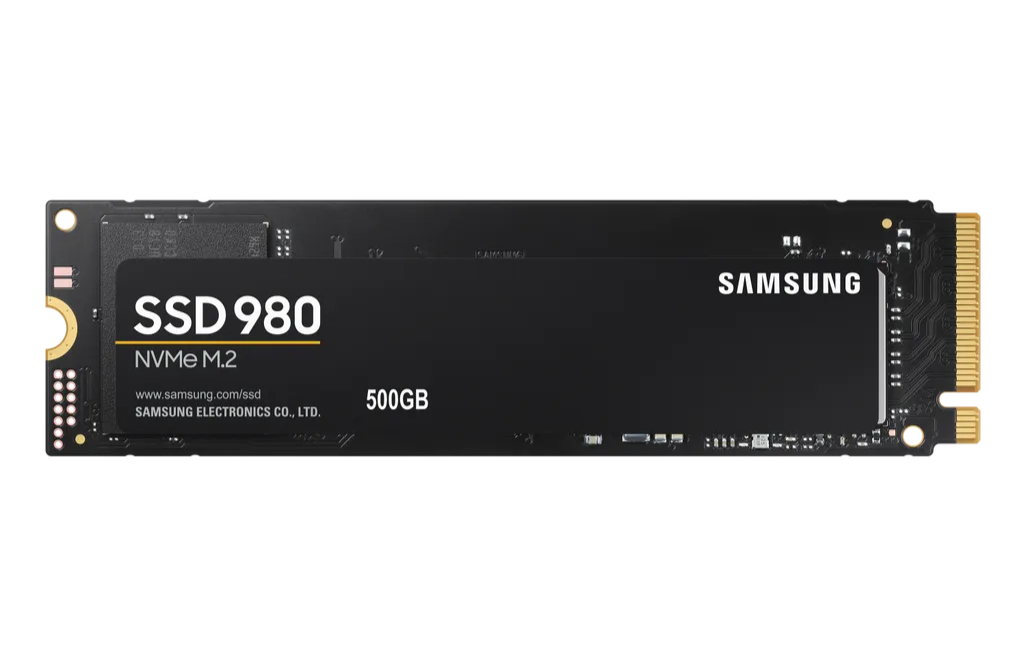 Samsung SSD 980 NVMe M.2 500GB solid state drive on a white background