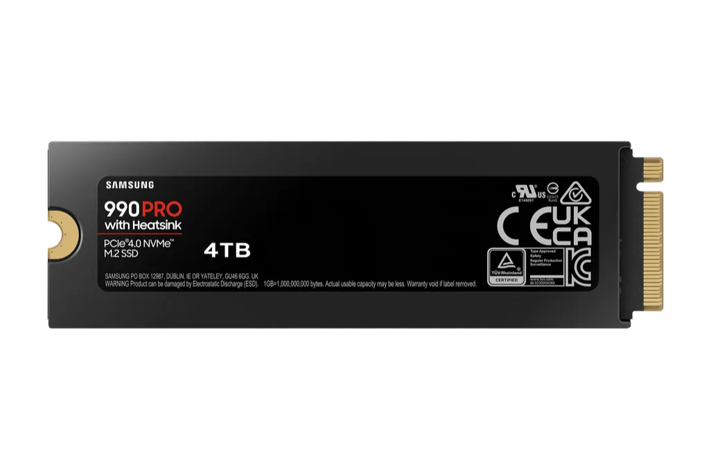 Samsung 990 Pro SSD with Heatsink on a white background