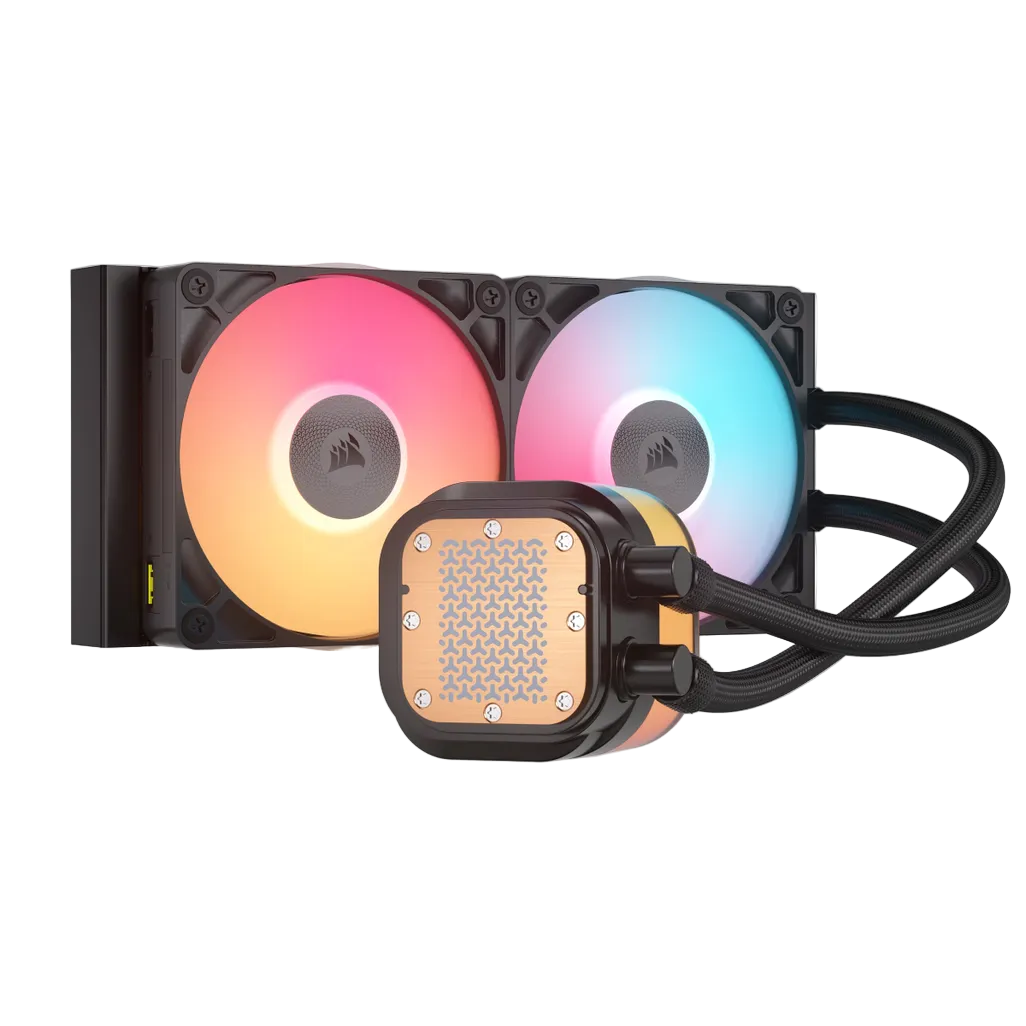 Computer cooling system with RGB lighting on a white background