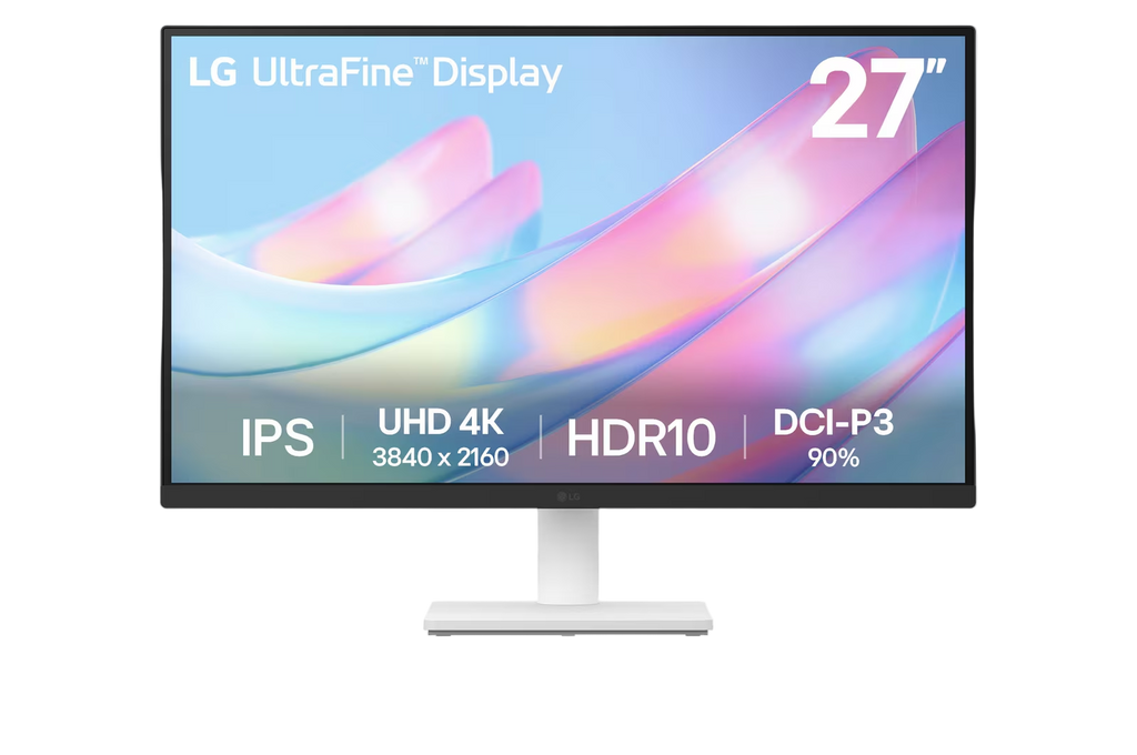LG UltraFine display monitor with specifications on a white background