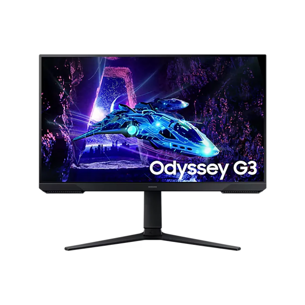Samsung Odyssey G3 monitor with a futuristic spaceship design on the screen