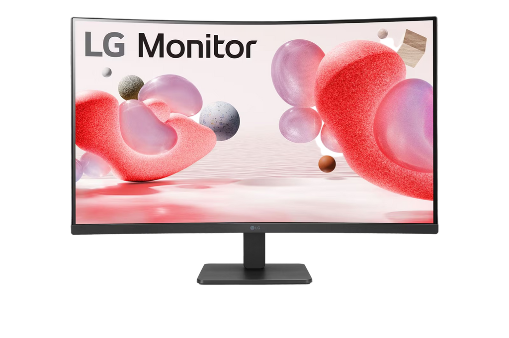 LG monitor with colorful abstract design on the screen