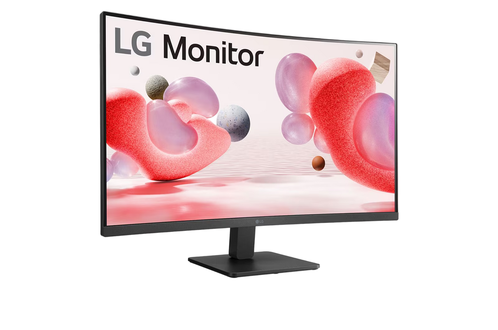 LG monitor with colorful abstract design on the screen